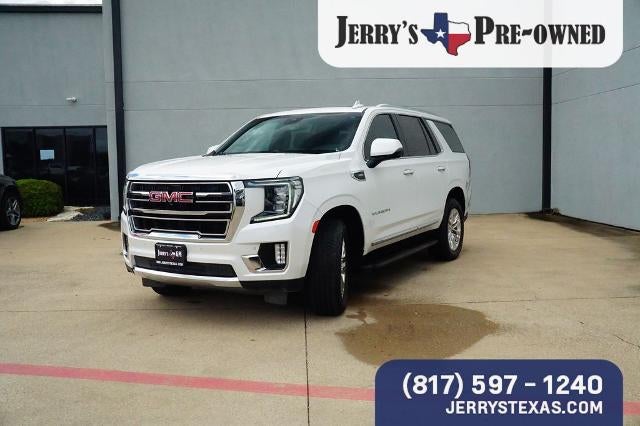 2024 GMC Yukon SLT in White Frost Tricoat — front three-quarter view