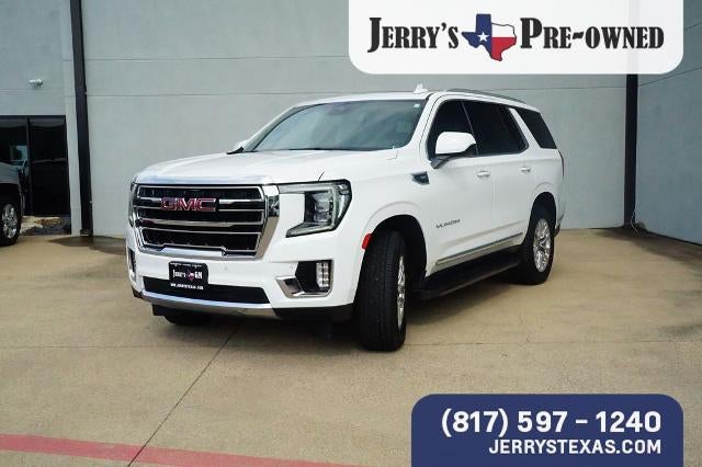 2023 GMC Yukon SLT in Summit White — front three-quarter view